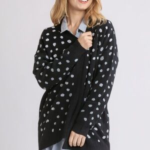 New Umgee Polka Dot Open Front Drop Shoulder Cardigan Sweater M